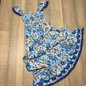 House of Harlow Dress Womens Size S Maxi Blue Floral Tiered Feminine Cottagecore